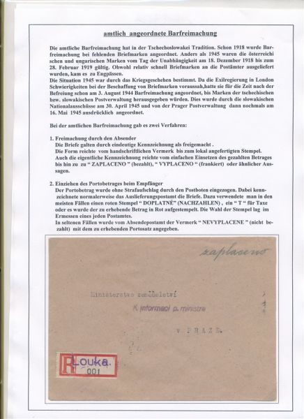 Tschechoslowakei: Sammlung Barfreimachungen 1945